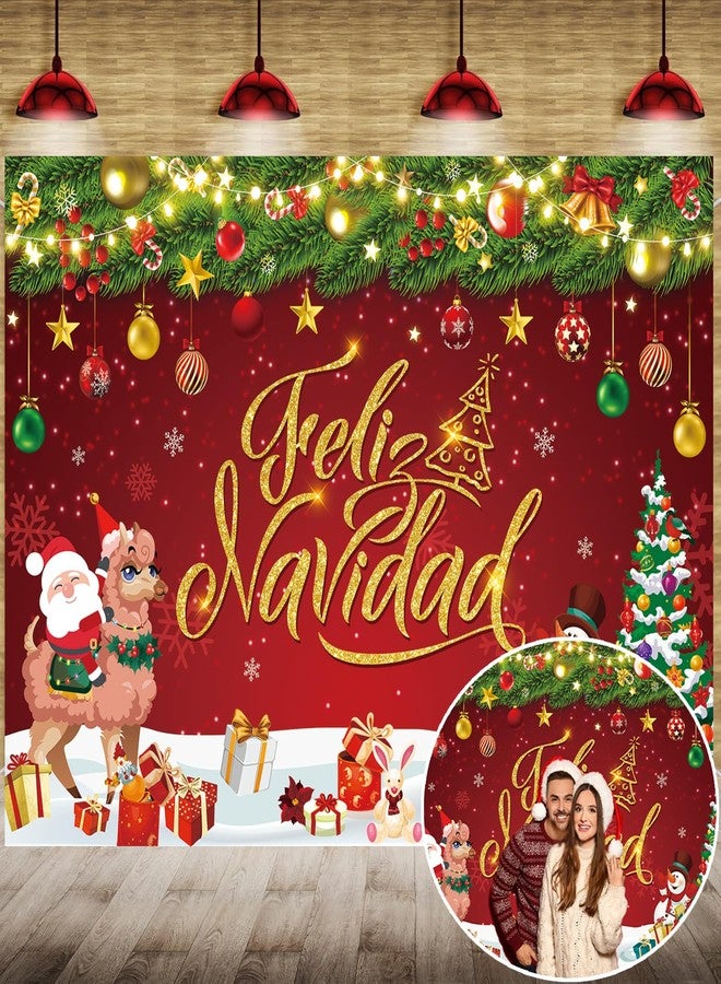 CINRAY Feliz Navidad Banner Backdrop 7x5FT Christmas Decorations Red Sign for Winter Holiday Party Decorations Supplies Photo Props - Image 1