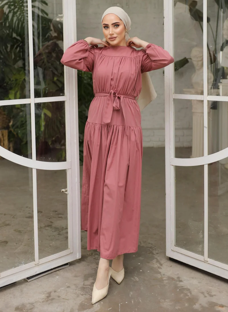 SAHRA BUTİK Rose - Crew neck - Unlined - Modest Dress - SAHRA BUTİK