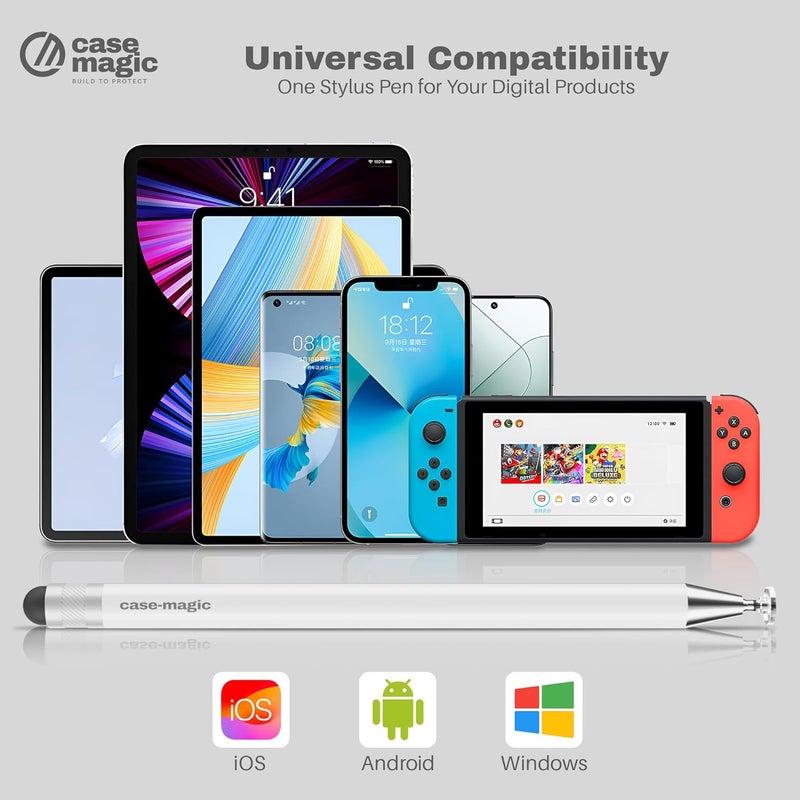 case-magic 2 in 1 Universal Stylus Pen with Fine Point Disc Tip+ Rubber Fiber Tip| for Smartphone/Tablet/iPad/Pro/Air/iPhone/iOS/Android/All Touch Screens| Aluminum Body (White) - Image 5