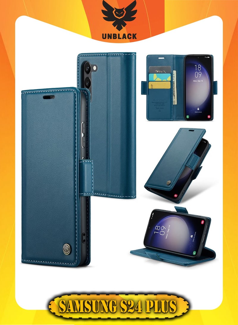 CaseMe Flip Wallet Case For Samsung Galaxy S24 Plus, [RFID Blocking] PU Leather Wallet Flip Folio Case with Card Holder Kickstand Shockproof Phone Cover (Blue) - Image 1