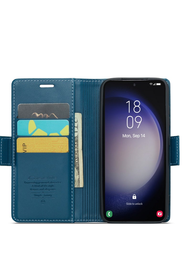 CaseMe Flip Wallet Case For Samsung Galaxy S24 Plus, [RFID Blocking] PU Leather Wallet Flip Folio Case with Card Holder Kickstand Shockproof Phone Cover (Blue) - Image 5