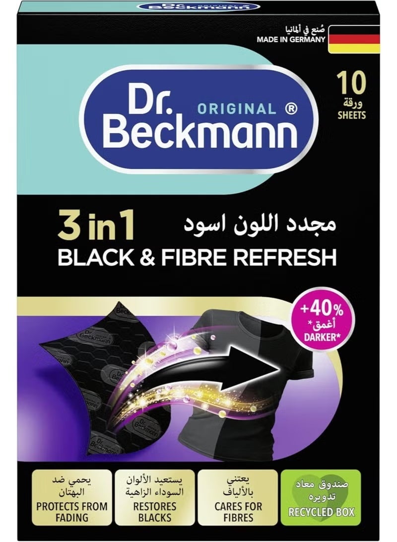Dr. Beckmann Dr.Beckmann 3 in 1 Black&Fibre refresh Sheets|Restores and protects faded black garments|Smoothens rough fibres|Easy to use| DIY|Laundry Cleaning Essentials|10 Sheets - Image 1