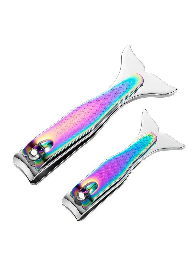 يوكانبي مجموعة من 2 مقص أظافر على شكل حورية البحر، أداة إزالة وتهذيب الجلدة حول الأظافر من الفولاذ المقاوم للصدأ، أداة العناية بالأظافر لليدين والقدمين، بحجمين مختلفين - Image 2