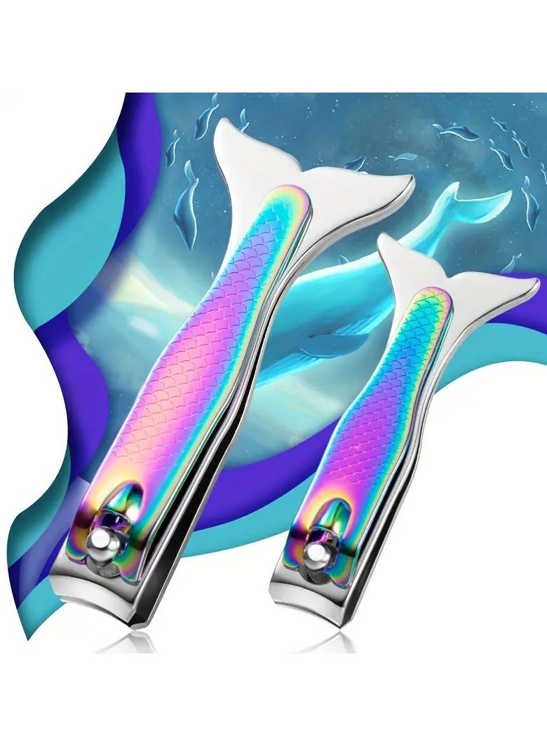 يوكانبي مجموعة من 2 مقص أظافر على شكل حورية البحر، أداة إزالة وتهذيب الجلدة حول الأظافر من الفولاذ المقاوم للصدأ، أداة العناية بالأظافر لليدين والقدمين، بحجمين مختلفين - Image 3