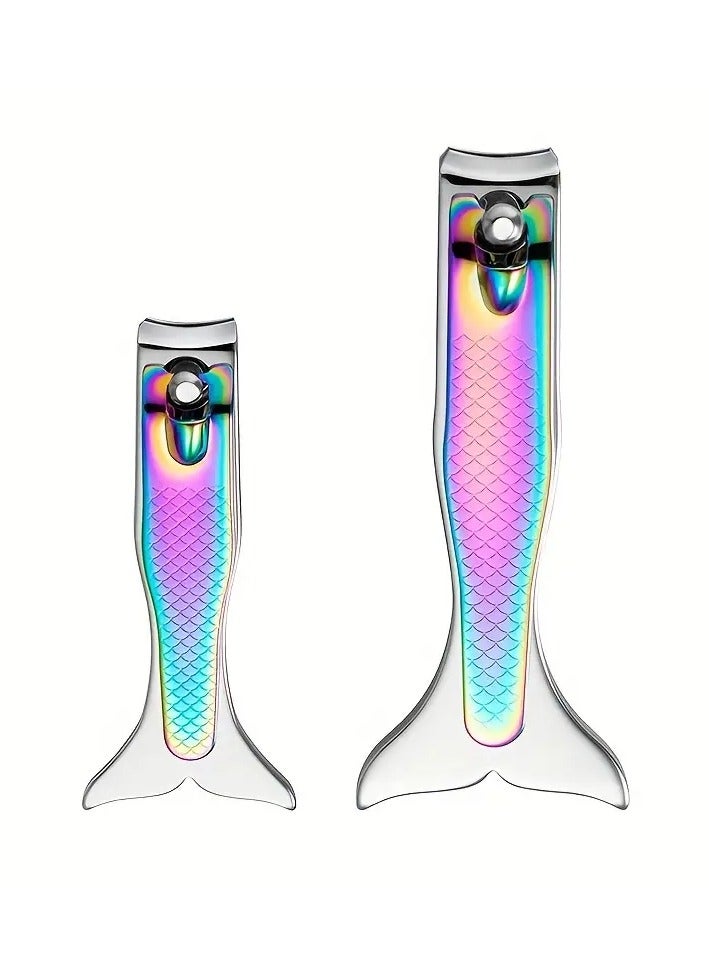 يوكانبي مجموعة من 2 مقص أظافر على شكل حورية البحر، أداة إزالة وتهذيب الجلدة حول الأظافر من الفولاذ المقاوم للصدأ، أداة العناية بالأظافر لليدين والقدمين، بحجمين مختلفين - Image 1