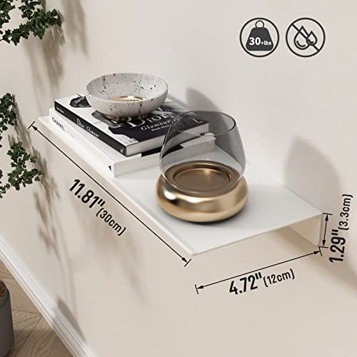 Danpoo White Floating Shelf for Wall Storage, Metal Wall Shelf for Living Room/Bathroom/Kitchen/Bedroom, 12” Small Display Shelf for Collectibles - Image 2
