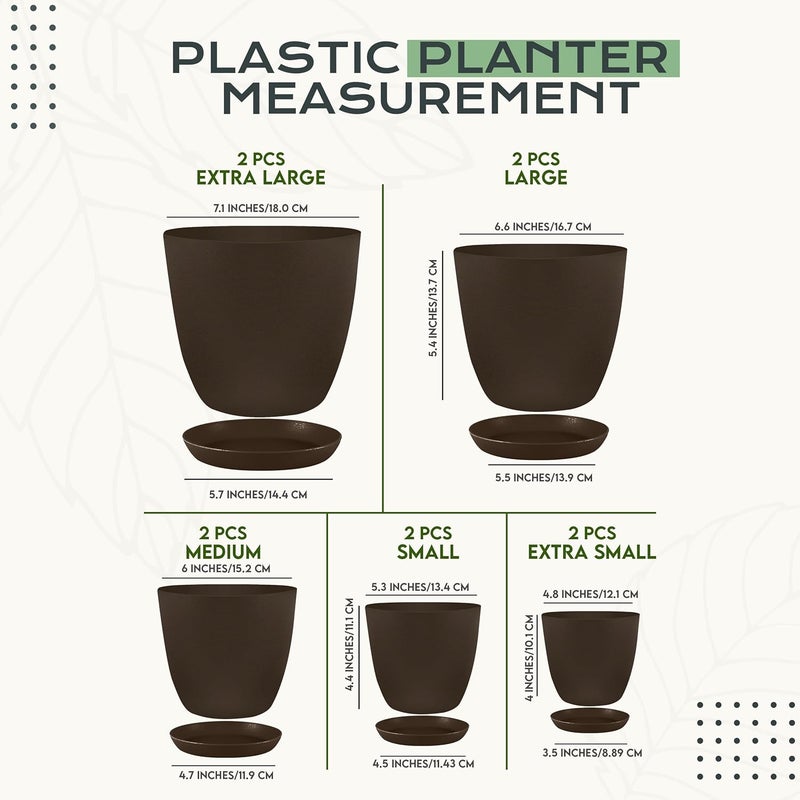 Utopia Home Plastic Planters - Flower Nursery Pots Indoor Modern Decorative Plastic Pots for Plants, Succulents, Flowers, and Cactus (10 Pack, Multisize, Brown) - Image 2