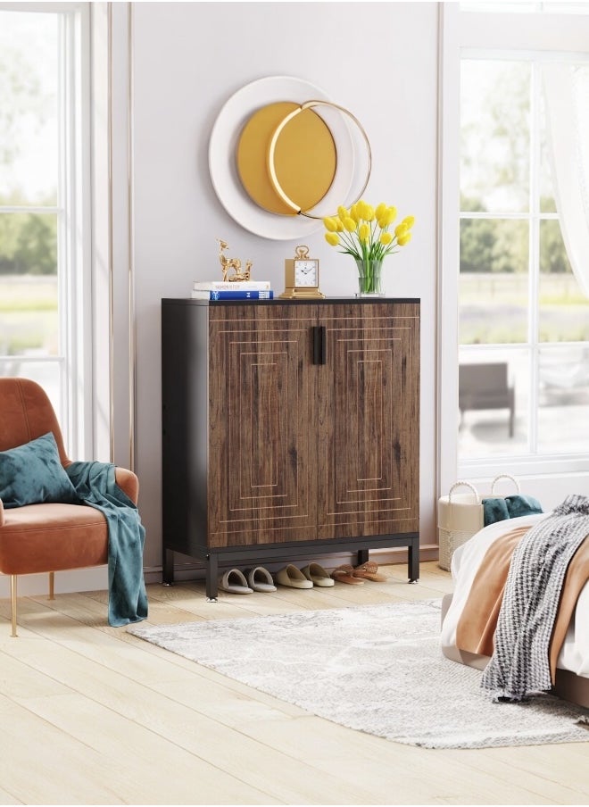 woodx Dark Walnut Shoe Cabinet with Black Legs  - Image 1