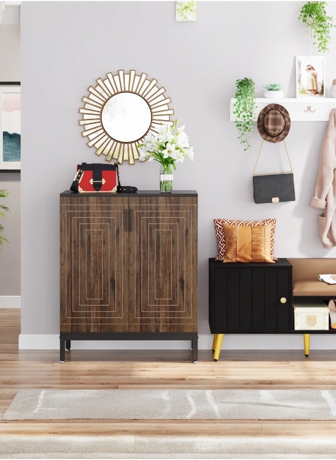woodx Dark Walnut Shoe Cabinet with Black Legs  - Image 2