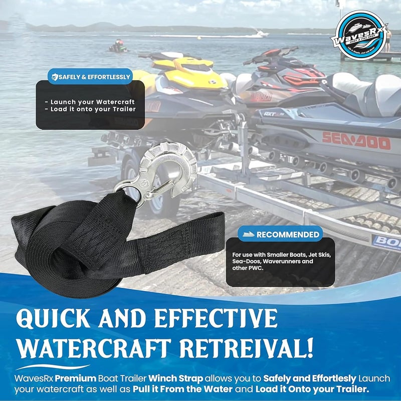 WavesRx 2" x 12' Jet Ski Trailer Winch Strap Replacement with Stainless Steel Hook & Quick Connect Bow Tow Loop - Image 4