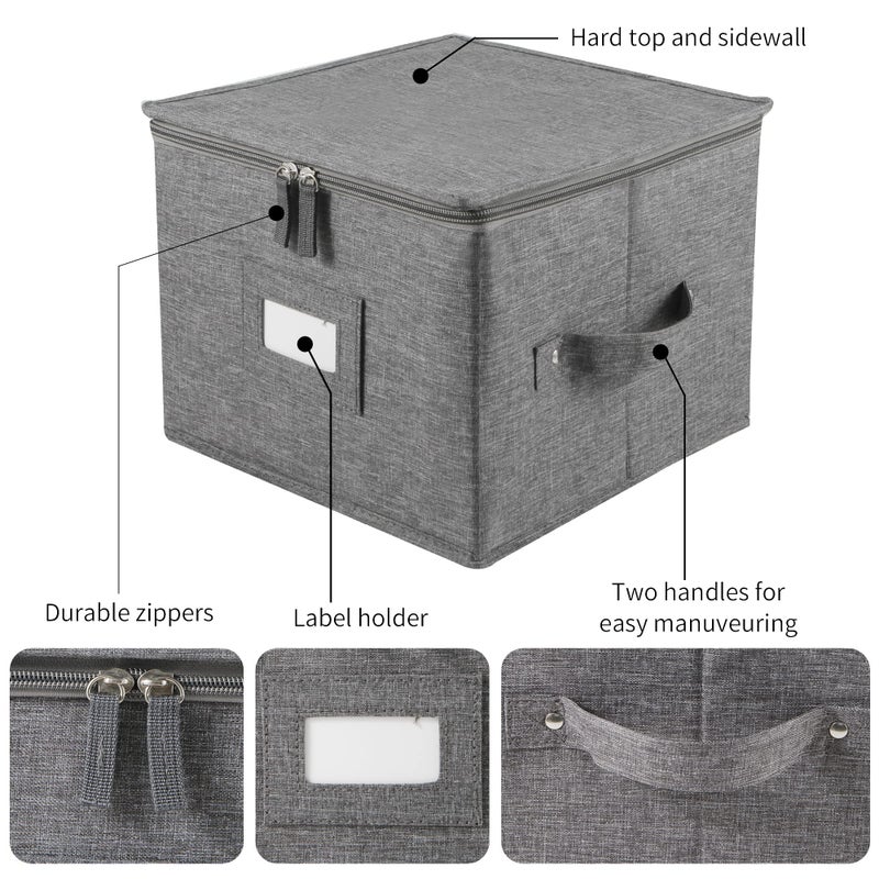 popoly China Storage Containers Inside 10"" W x 8"" H  Salad Plate Storage Box for Dishes Storage with 24 Felt Dividers  Hold 24 Plates  Hard Shell and Stackable (2 Pack Grey) - Image 4