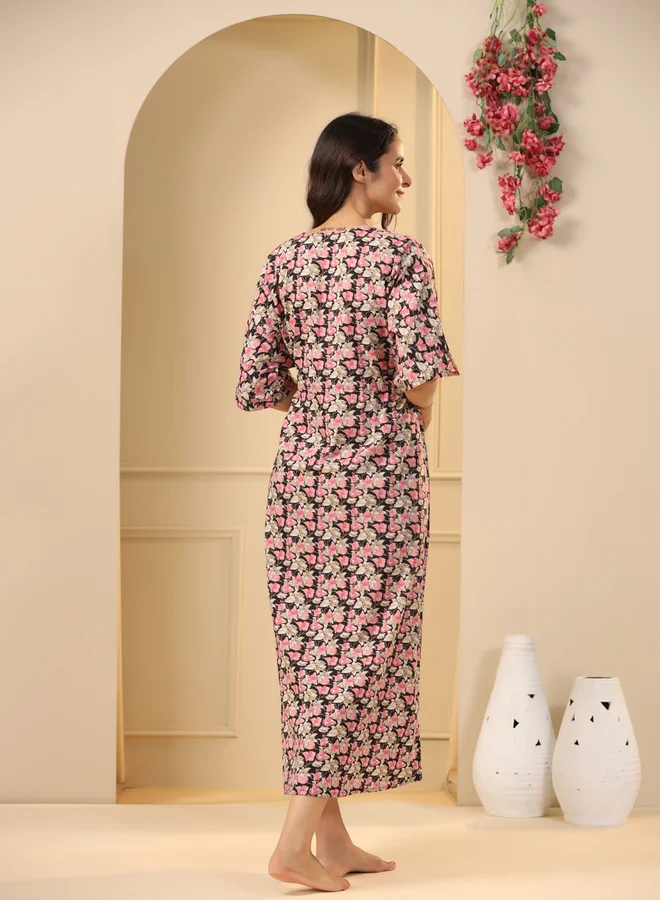 سانسكريتي هومز Sanskrutihomes Women All-Over Print V Neck Cotton Nightdress