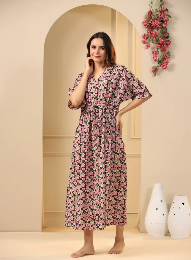 سانسكريتي هومز Sanskrutihomes Women All-Over Print V Neck Cotton Nightdress