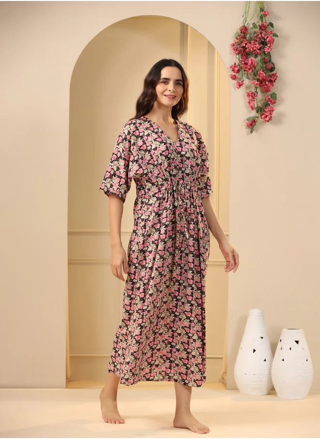 سانسكريتي هومز Sanskrutihomes Women All-Over Print V Neck Cotton Nightdress