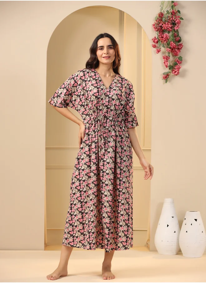 سانسكريتي هومز Sanskrutihomes Women All-Over Print V Neck Cotton Nightdress