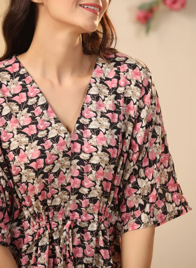سانسكريتي هومز Sanskrutihomes Women All-Over Print V Neck Cotton Nightdress