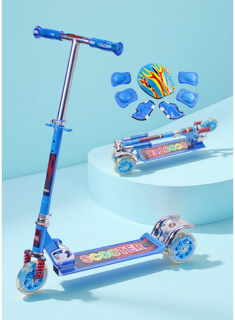 إيزي فيتشور سكوتر EASY FUTURE القابل للطي للأطفال مع مقبض قابل لتعديل الارتفاع، وفرامل خلفية وعجلات LED PU - سكوتر ركل للأطفال من سن 3 إلى 8 سنوات بما في ذلك مجموعة معدات الحماية الكاملة - Image 2