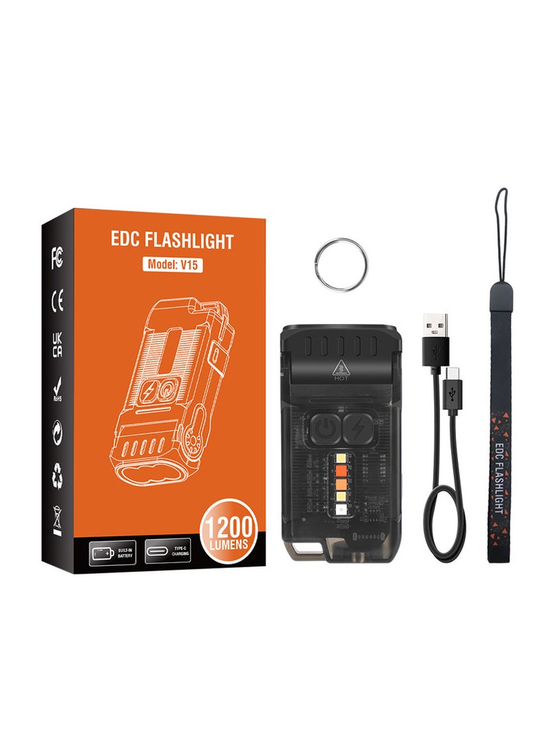 برويوت V15 مصباح مفتاح LED EDC مشع بالضوء مع مشبك ومصباح عمل دافئ قابل للشحن من نوع C ومصباح يتميز بالزنك المغناطيسي وشمعدان جيب للتخييم (أسود)  - Image 1