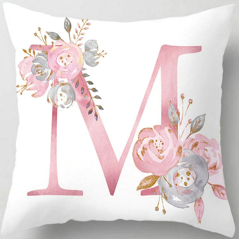 Tillskuch Pink Throw Pillow Covers Cute Alphabet Decorative Cushion Covers Square Letter Throw Pillows Protectors for Sofa Couch Bedroom Chair Home Decor 18 x 18 InchM