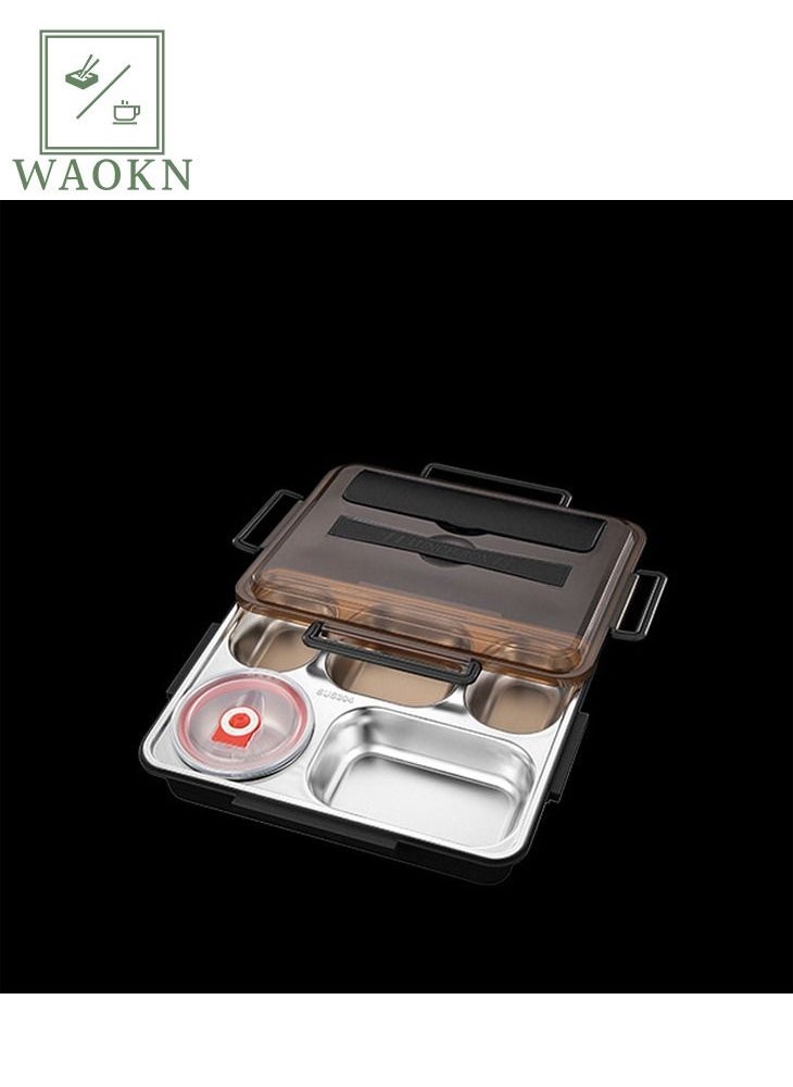 WAOKN - Stainless Steel Lunch Box Bento Box 5‑Grid Portable Bento Box Food Storage Container And Four Sided Locking For Student Adult - Image 1