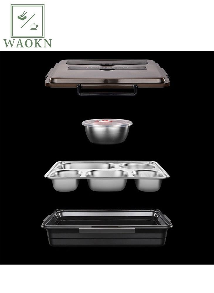 WAOKN - Stainless Steel Lunch Box Bento Box 5‑Grid Portable Bento Box Food Storage Container And Four Sided Locking For Student Adult - Image 1