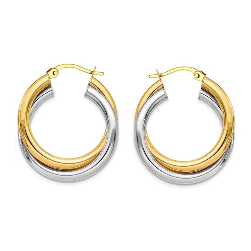 Lecalla Sterling Silver Hoop Earrings Jewelry Valentines Day Gifts 14K Gold Plated Two-Tone Intertwining Round Shape Click-Top Chunky Hoops Earring For Women - 28Mm - Image 3