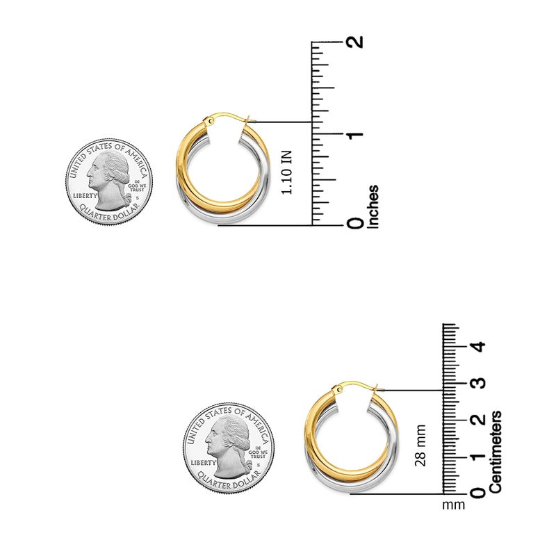 Lecalla Sterling Silver Hoop Earrings Jewelry Valentines Day Gifts 14K Gold Plated Two-Tone Intertwining Round Shape Click-Top Chunky Hoops Earring For Women - 28Mm - Image 4