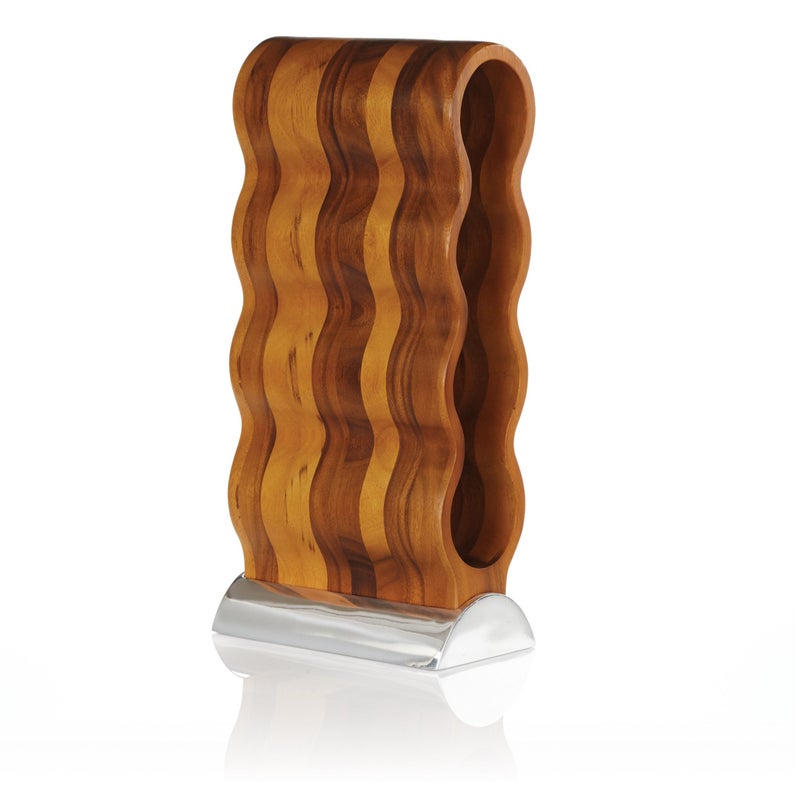 Nambe Nambe Curvo Wine Rack  Wooden Wine Rack for Countertop  Wine Bottle Stand for Home Dcor  Made of Acacia Wood and Silver Alloy  Designed by Steve Cozzolino