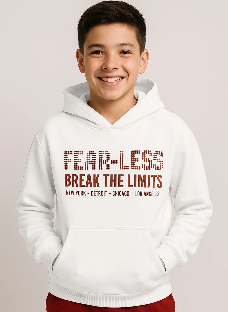 فكتور اند جين بلوزة بغطاء رأس للأولاد بلا خوف اكسر الحدود باللون الأبيض