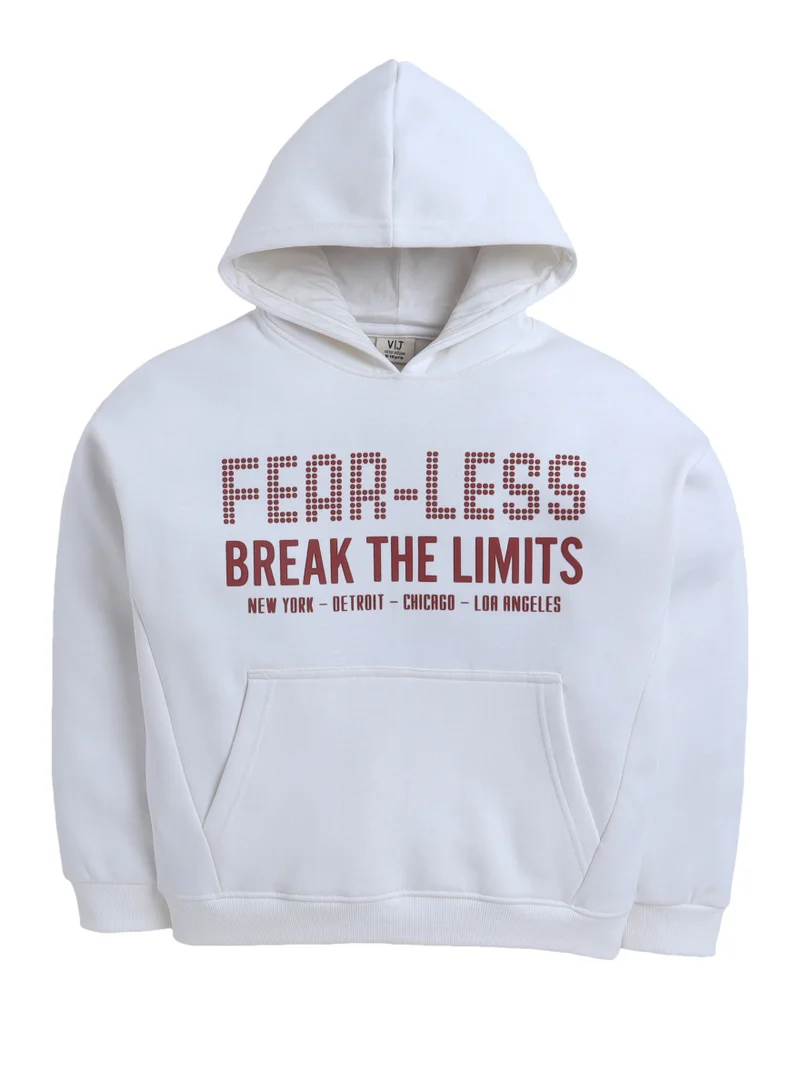 فكتور اند جين بلوزة بغطاء رأس للأولاد بلا خوف اكسر الحدود باللون الأبيض