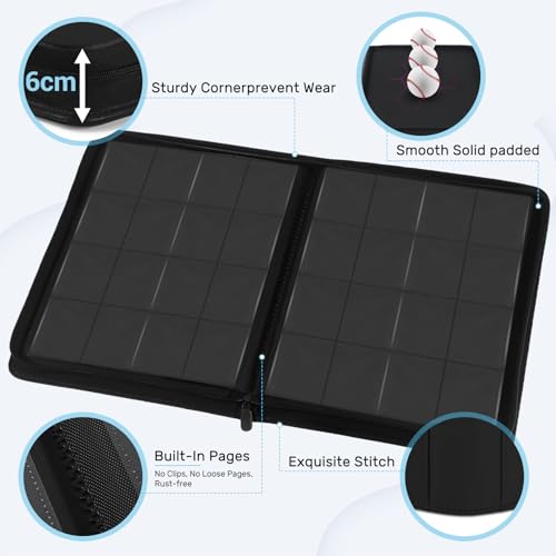 Zofly 1000+ Pockets Trading Card Binder, 16 Pockets Zipper Binder Card Album, 32 Pack Double-sided Side Loading Non-Ring Card Binder, Card Holder Folders for MTG, TCG, Game Cards & Sports Cards, Black - Image 5