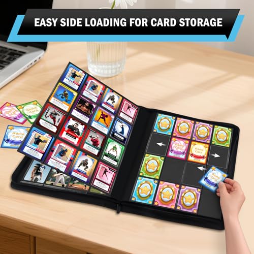 Zofly 1000+ Pockets Trading Card Binder, 16 Pockets Zipper Binder Card Album, 32 Pack Double-sided Side Loading Non-Ring Card Binder, Card Holder Folders for MTG, TCG, Game Cards & Sports Cards, Black - Image 3