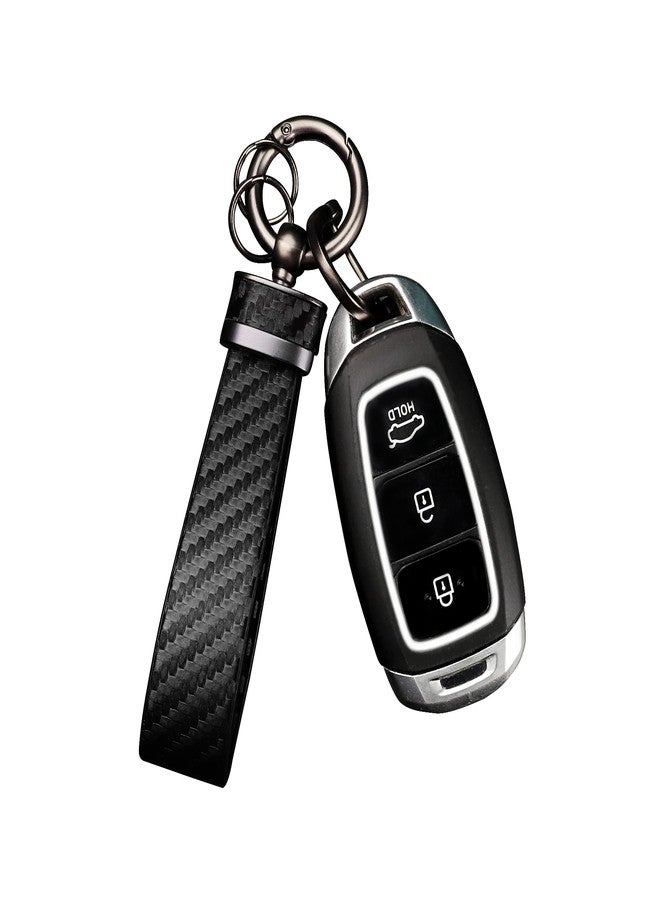 Turcee Carbon Fiber Car Keychain,Microfiber Leather Car Key Fob,Car Accessories Key Ring & Anti-Lost D-Ring & Screwdriver (Black) - Image 1