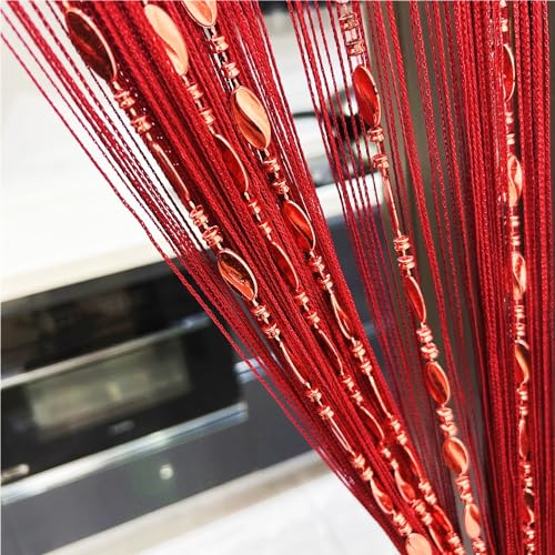 ave split 100cmX200cm Decorative Door String Curtain Beads Wall Panel Fringe Window Room Divider Blind for Wedding Coffee House Restaurant Parts Door Divider Beads Tassel Screen Decoration (red25) - Image 2