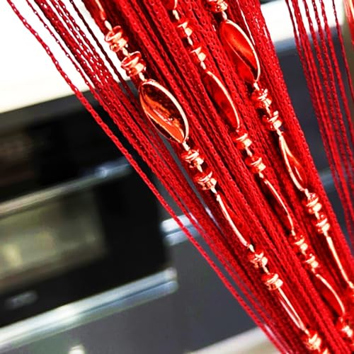 ave split 100cmX200cm Decorative Door String Curtain Beads Wall Panel Fringe Window Room Divider Blind for Wedding Coffee House Restaurant Parts Door Divider Beads Tassel Screen Decoration (red25) - Image 1