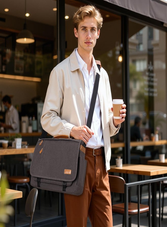 ESTARER Men Messenger Bag 17-17.3 Inch Laptop Bag Water-resistant Canvas Computer Shoulder Bag Briefcase for Work College Travel, Grey - Image 3
