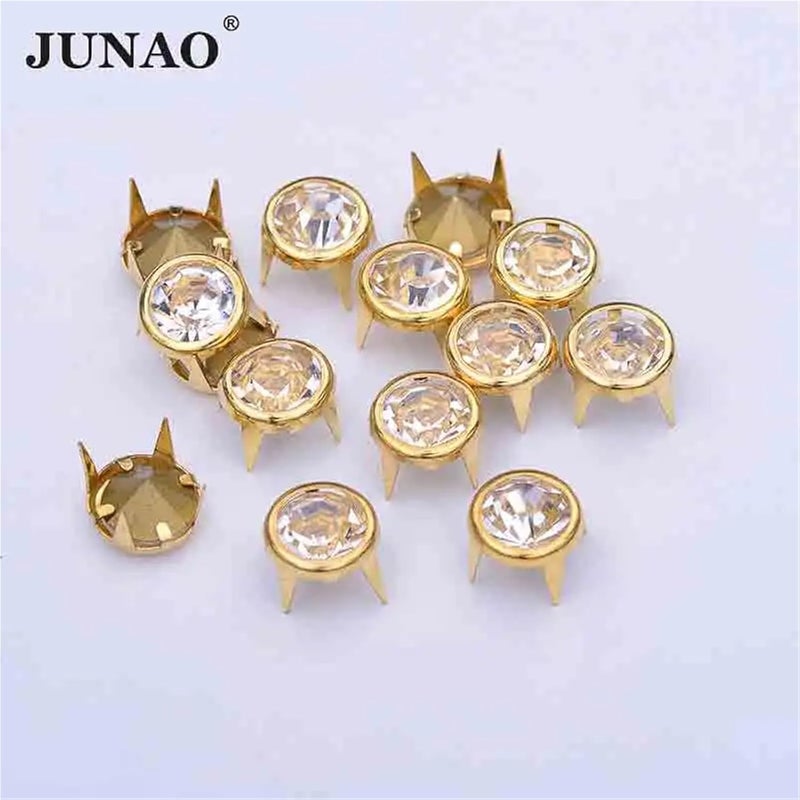 250 PCS Top Quality 10mm Gold Claw Rhinestone Rivet Decoration Metal Studs Diamond Spikes(Gold Clear Stone) - Image 2