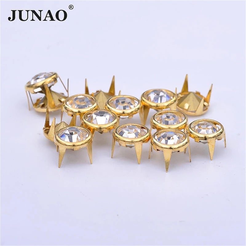 250 PCS Top Quality 10mm Gold Claw Rhinestone Rivet Decoration Metal Studs Diamond Spikes(Gold Clear Stone) - Image 3