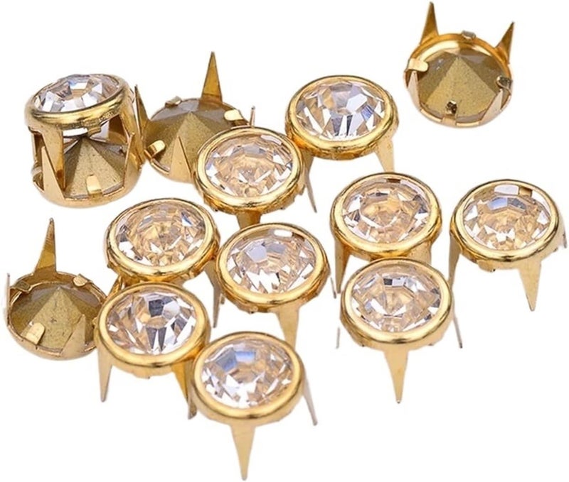 250 PCS Top Quality 10mm Gold Claw Rhinestone Rivet Decoration Metal Studs Diamond Spikes(Gold Clear Stone) - Image 1