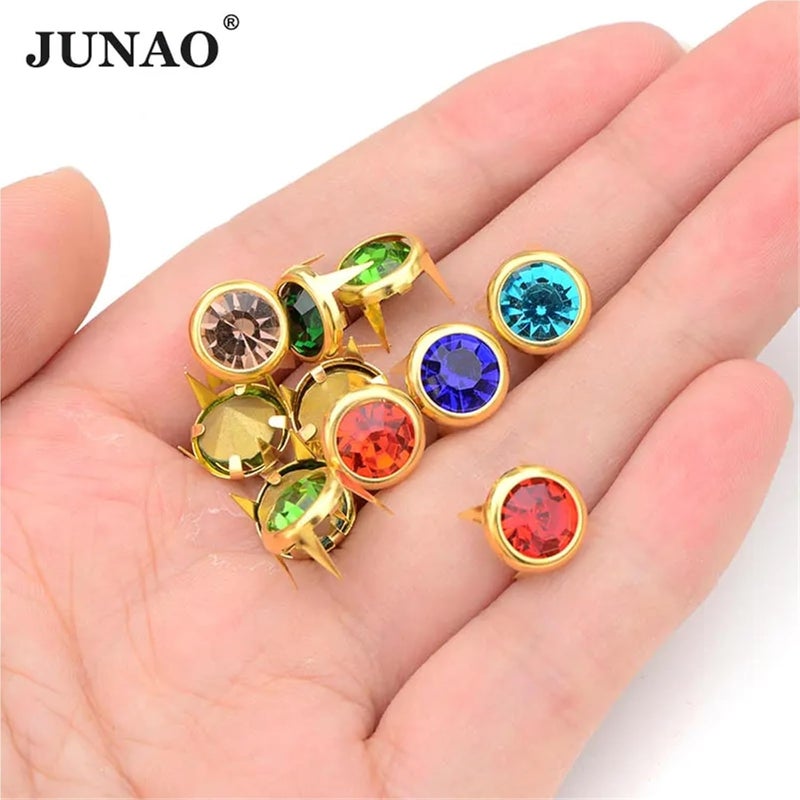 250 PCS Top Quality 10mm Gold Claw Rhinestone Rivet Decoration Metal Studs Diamond Spikes(Gold Clear Stone) - Image 5
