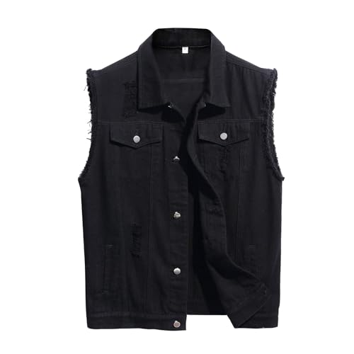 LONGBIDA Men's Denim Vest Sleeveless Ripped Slim fit Distressed Jean Jacket(Black0721,XL) - Image 4