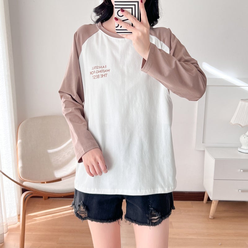 Breastfeeding Top T-Shirt Hot Mom Style Pure Cotton Outer Wear Spring and Autumn Pregnant Women's Long Sleeve Breastfeeding Moon Dress Women's Large Size - Image 3