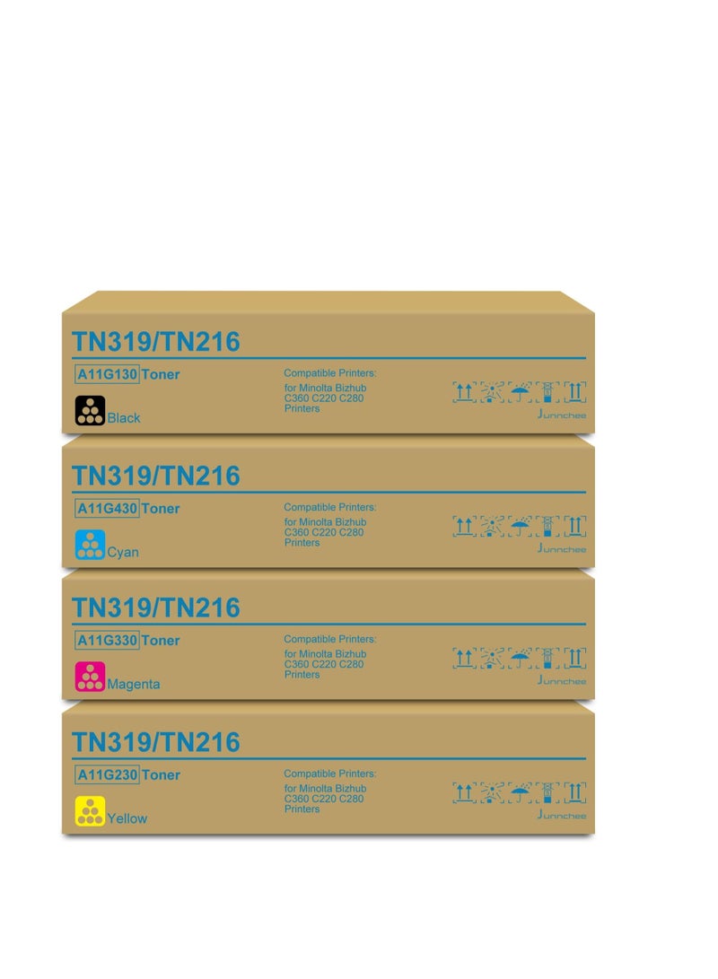 Terabyte TN-216 TN-319 Toner Cartridge Replacement for Konica Minolta TN319 TN216 Toner Cartridge A11G130 A11G430 A11G330 A11G230 TN216K TN216C TN216M TN216Y for Minolta Bizhub C360 C220 C280 Printer Ink - Image 1