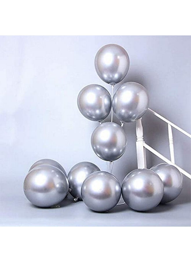 PMW Pmw - Silver Metallic Chrome Latex Balloons (Contains 50pcs) For Wedding, Anniversary, Christmas and Birthday Celebration Supplies  - Image 1