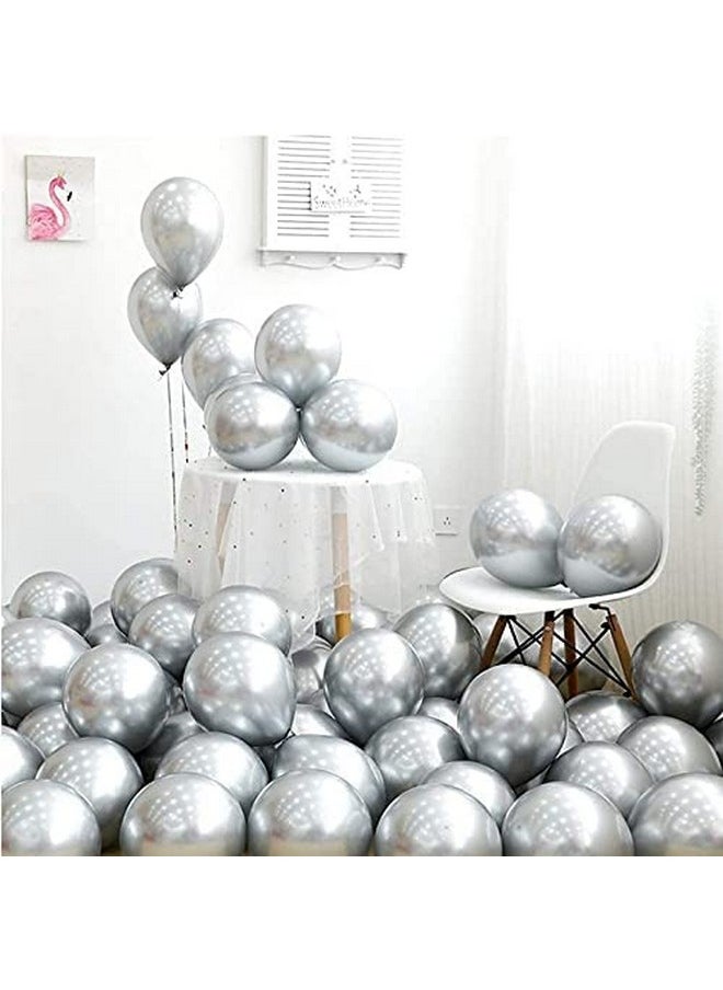PMW Pmw - Silver Metallic Chrome Latex Balloons (Contains 50pcs) For Wedding, Anniversary, Christmas and Birthday Celebration Supplies  - Image 2