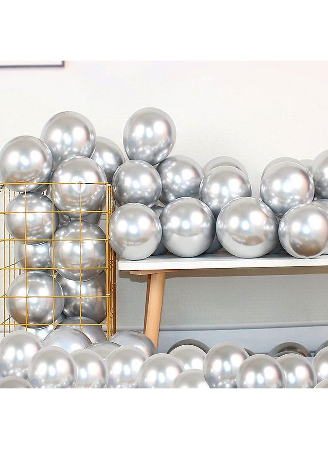PMW Pmw - Silver Metallic Chrome Latex Balloons (Contains 50pcs) For Wedding, Anniversary, Christmas and Birthday Celebration Supplies  - Image 3