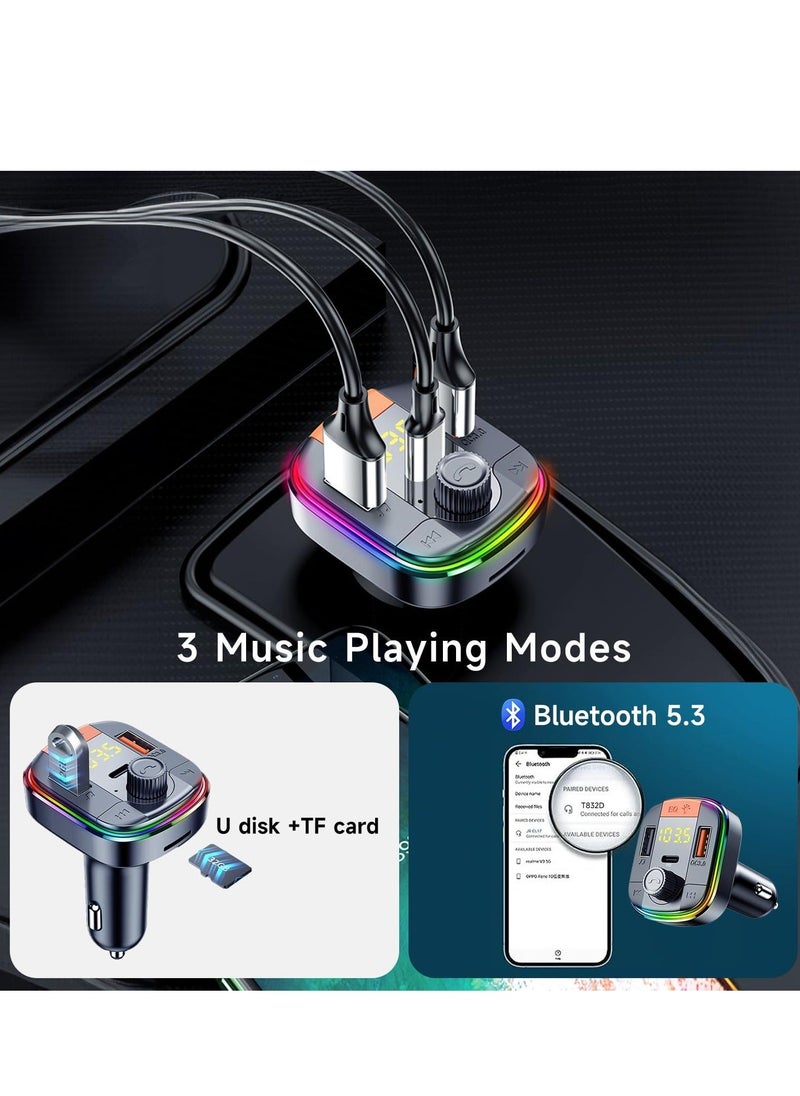 Generic Bluetooth Adapter for Car, HiFi Bluetooth 5.3 FM Transmitter, Wireless Radio Music Adapter, Light Switch, HiFi Bass Sound, Fast Charging, LED Display Hands-Free Calling Support USB Drive  - Image 5