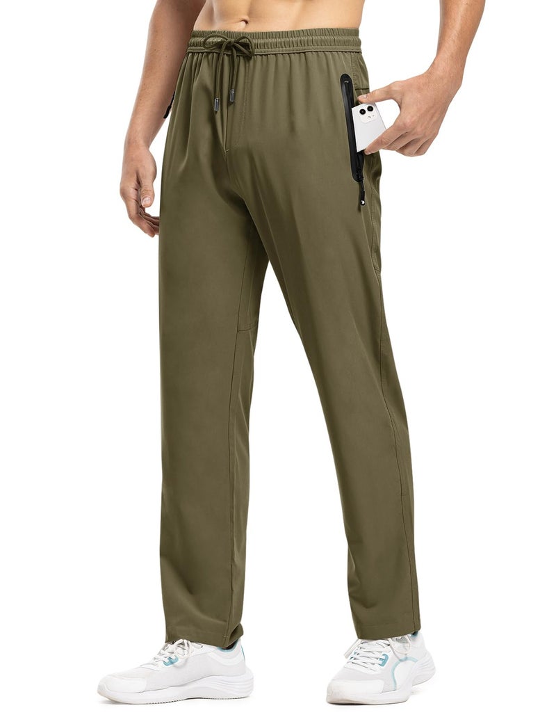 TBMPOY Men's Travel Hiking Pants Lightweight Athletic Pant Quick Dry Windbreaker Fishing Running Active Jogger Olive Green L - Image 2