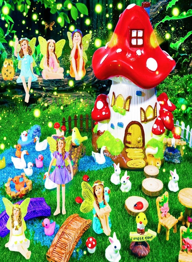 Pamonrueer 50 Pcs Fairy Garden Accessories Kit Miniature Mushroom House & Fairy Figurines Micro Landscape Kit with Animals & Furniture for DIY Crafts Outdoor Garden Mini House Decor Birthday Gift - Image 1