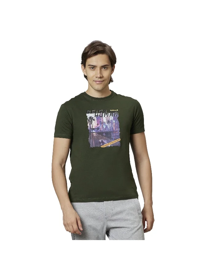 Being Human Mens Dark Olive Round Neck Short Sleeve T-Shirt